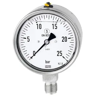 Riegler Glyzerinmanometer, CrNi-Stahl, Sicherh., G 1/2 unten, 0-60,0 bar, Ø100,
