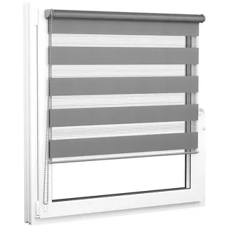 Doppelrollo 95 x 150 cm, dunkelgrau [Stoffbreite 91,6 cm], jalousiescout, blickdicht, mit Bohren/ohne Bohren, freihängend, Klemmen, Kleben und Schrauben OHNE Aufpreis, Lichtdurchlässig, Klemmträger, Feuchtraumgeeignet grau 95 cm x 150 cm