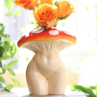 GUGUGO Pilz-Lady-Körpervase für Blumen, flippige Pilz-Dekoration, eklektische Lady Form Butt Vasen für Blumen, einzigartige niedliche Gesichtskopf-Raumdekoration, ästhetisch für modernes Zuhause,