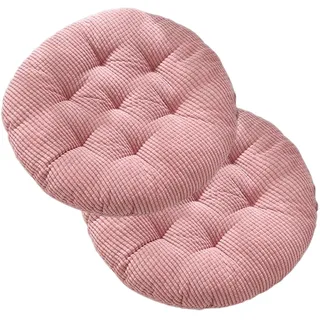Hiseng 2er-Set Cord Sitzkissen Tatami Stuhlkissen Runde Weiches Baumwolle Dickes Matratzenkissen Bodenkissen Sitzpolster für Esszimmer Küche Terrasse Stuhl (Rosa,40x40cm)