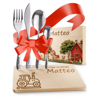 DEschenk personalisiertes Kinderbesteck mit Namensgravur | Besteck Kinder mit Gravur | Kindergeschirr personalisiert | Weihnachtsgeschenke für Babys | Taufgeschenk (Bauernhof Set)