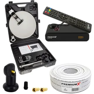 PremiumX Camping SAT Anlage HD TV Satelliten Receiver Single LNB 10m Kabel 2x F-Stecker kompakt im Koffer Camp Zubehör