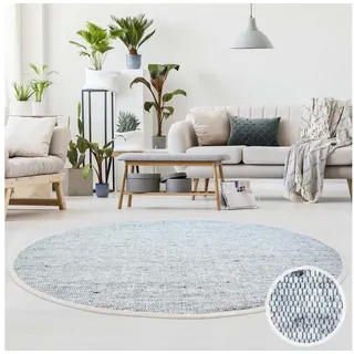 TaraCarpet Wollteppich TaraCarpet Handwebteppich Frankeneck, rund, Höhe: 13 mm, Handgewebter Teppich gewalkt Wohnzimmer Schlafzimmer Esszimmer 130x130 grau|silberfarben rund | 130 cm x 130 cm x 13 mm