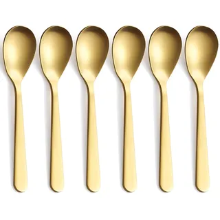 FULLYWARE Matt Gold Demitasse Espresso Löffel, Edelstahl Satin Finish Kaffeelöffel, Mini Teelöffel, Zuckerlöffel, 11,9 cm, 6 Stück