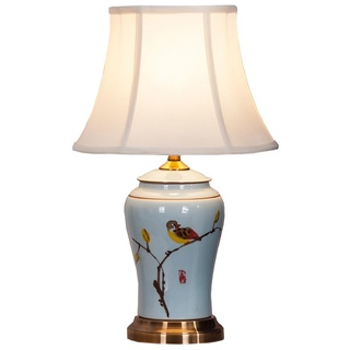 YHQSYKS Tischlampe, chinesische orientalische Keramik-Tischlampe mit glockenförmigem Lampenschirm, Blume und Vogel, handbemalte Schlafzimmer-Nachttischlampe, Jingdezhen-Porzellan-Schreibtischlampe