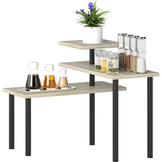 HOMCOM Küchenregal mit 3 Ebenen und 3 Drehbaren Regalen Metallrahmen und Stufendesign für Esszimmer Wohnzimmer Natural   Aosom