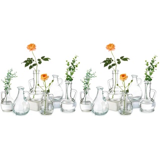 Glasseam Kleine Vasen für Tischdeko, Einzigartig Mini Vase Glas Dekovase, Vintage Blumenvasen Set von 12, Niedliches Vasen Deko für Hochzeitstisch Party, Rustikale Klar Glasvase Tischvase Dekorationen