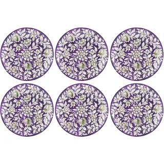 Casa Padrino Luxus Keramik Teller 6er Set Lila / Mehrfarbig Ø 40 cm - Handgefertigte & handbemalte Essteller mit Blumendesign - Hotel & Restaurant Accessoires - Luxus Qualität - Made in Italy