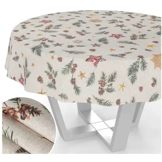 ANRO Tischdecke pflegeleicht Weihnachten Tischtuch Christmas Tannenzapfen Tischwäsche (Einzelstück 1-tlg), Schutz-Beschichtung wasserabweisend Rund 140cm grün Rund | Ø 140 cm x 140 cm x 140 cm