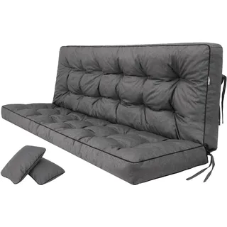 PillowPrim Graphit Sitzauflage für Hollywoodschaukel, Gartenschaukelkissen 180 cm, Bequeme Bankauflage mit Rückenlehne, Wohnwagen Geeignet