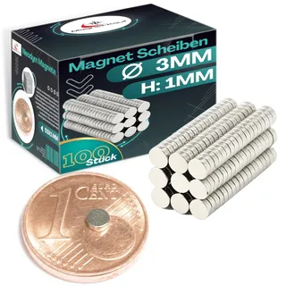Neodym Magnete 100 Stück N52 Dauermagnet 3mm x 1mm Scheiben Magnet Mini Permanentmagnet Bastelmagnete Haftmagnete Extrem Stark