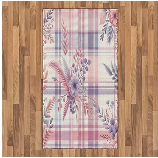 Teppich Flachgewebe Deko-Teppiche für das Wohn-,Schlaf-, und Essenszimmer, Abakuhaus, rechteckig, Pastellkaro Romantisches, sanftes Blumenmuster lila|rosa