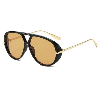 SSFVTTL Übergroße Sonnenbrille mit Doppelsteg für Herren, Retro, orange, modische Sonnenbrille für Damen, UV400-Schutz, Herrenbrille (Schwarz-Hellbraun) - Einheitsgröße