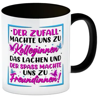 speecheese Der Zufall machte uns zu Kolleginnen Kaffeebecher mit Innenseite und Griff in Schwarz mit Spruch zum Thema Freundschaft Freundinnen Tasse Freundinnen Kaffeetasse Kollegin