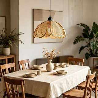 YZSJ Blumenförmige Rattan Pendelleuchte Handgewebte Hängeleuchte E27 Natürliche Deckenlampe Für Wohnzimmer Schlafzimmer Esszimmer Flur Küche Moderne Rustikale Verstellbarer Höhe(30CM)