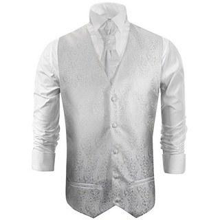 Paul Malone Anzugweste Herren Hochzeitsweste mit Plastron - Barock florale (Set, 2-tlg., mit Weste und Plastron) Hochzeitsmode weiß V43 weiß 54