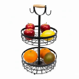 Relaxdays Obstkorb Etagere 2-stöckig, Hellbraun,Schwarz