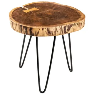 Beistelltisch Baumscheibe rund 40 cm Akazienholz Metall Hairpin Legs Tisch