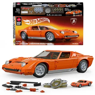 Mattel Brick Shop Hot Wheels Premium Serie Bauset, ’71 Lamborghini Miura P400 SV mit 1523 Teilen, realistischen Details und Metallteilen, Geschenkidee für Erwachsene Sammler ab 17+, JHF61