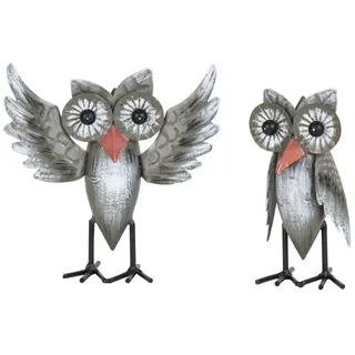 meberg Dekofigur Deko Eule Metall 2er Set Grau Gartendeko (Tierfigur Metalldeko, 2 St., Outdoor & Indoor Balkon Terrasse), modern Metalleule Garteneule grau