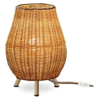 Licht-Erlebnisse Nachttischlampe FULDE, ohne Leuchtmittel, Rattan Ø 22,5 cm H: 32,5 cm Dreibein Natur E27 Kabel Schalter Boho