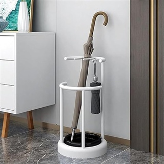 Vnook Runder Schirmständer aus Metall mit Abnehmbarer Abtropfschale - Ständer für Regenschirme, dekorativer, freistehender Metallständer (Color : White)