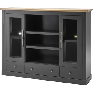 Highboard OTTO HOME "Westminster S", dunkelgrau, wotan eiche, B:160cm H:122cm T:41cm, Sideboards, Highboard, im angesagten Landhaus-Look