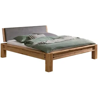 Hasena Balkenbett, Grau, Eiche, Holz, Textil, Eiche, massiv, Höhe ca. 22 cm, 160x200 cm, gepolstertes Kopfteil, in verschiedenen Größen erhältlich, Schlafzimmer, Betten, Doppelbetten