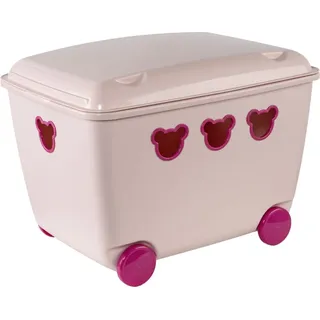 BranQ Bear Box Spielzeugkiste mit Deckel und Rollen Aufbewahrungsbox Bär 55L Rosa - Rosa