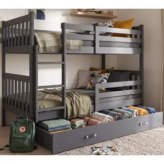 Interbeds Etagenbett 90x190 cm in Grau mit Lattenrost Kinderbett aus Holz | Hochbett, mit Schublade, in Grau, Lattenrost, Jugendbett, Kinderbett, für 2 Personen, teilbar, 2 Einzelbetten