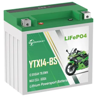 MOUDENSKAY YTX14-BS Lithium Motorrad Batterie 12V 6AH CCA600 Starter | LiFePO4 Technologie,BMS Schutz und Anzeige,kompatibel YTX14AH-BS,YB14-A1,YB14-A2, YB14-B2,SYB14-A2,12N14-4A,Wartungsfrei