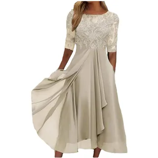 RMBLYfeiye Abendkleid Lang Stickerei Spitzenkleid Prinzessin Kleid A Line 3/4 Ärmel Chiffon Kleid Einfarbiges Abendkleider Elegant Für Hochzeit Ballkleider Knielang Abschlusskleid Brautjungferkleid