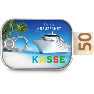 Geldgeschenk für Kreuzfahrt, Schiffsreise und Segeln - Geschenk Reisekasse für Schiff, Kreuzfahrtschiff, Weltenbummler - Sardinendose für Geld, Geschenke Meer, Spardose