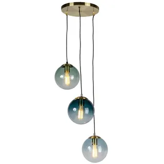 QAZQA Pallon 3-flg. E27 60 cm kugelförmig Messing mit blauem Glas