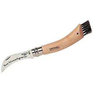 OPINEL Pilzmesser, Sandvik-Stahl, Buchenholz, Wildschweinborsten (mit Gravur auf der Klinge, One Size)