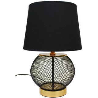 Tischlampe schwarz gold rund 25x38 cm mit schwarzem Schirm Nachttischlampe