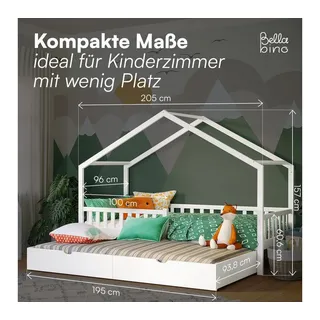 Bellabino Hausbett Vils 90x200 cm mit Rausfallschutz und Lattenrost, Kinderbett, mit Gästebett & 2 Matratzen, auch mit Schublade verfügbar weiß