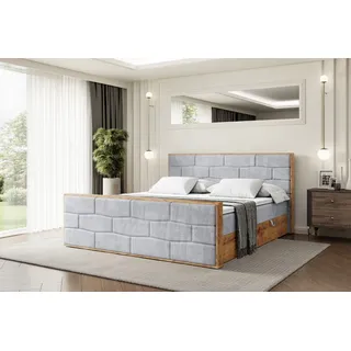 altdecor Boxspringbett mit Matratze und Lattenrost, Topper, Fußteil,Polsterbett mit Bettkasten, Bett mit Stauraum H4-Matratze, Doppelbett, Boxbett... - Hellgrau