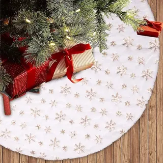 Weihnachtsbaum-röcke Große Kunstpelz-schneeflocke-baum-röcke Weihnachtsschmuck Plüsch-baum-röcke Weihnachtsschmuck,48 Zoll/122 Cm,golden