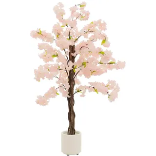 ML-Design Künstlicher Kirschblütenbaum 120 cm Rosa, mit Naturholzstamm