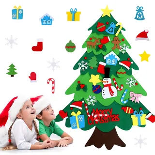 CLHXWU Filz-Weihnachtsbaum, 100 cm, Weihnachtsbaum aus Filz für Kinder, DIY, Filz, Weihnachtsbaum mit 32 Ornamenten, Weihnachtsbaum aus Filz für Kinder, Weihnachten, Dekoration (B)