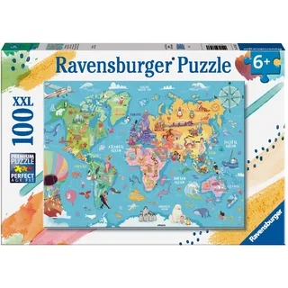 Ravensburger - Weltkarten-Puzzle, 100 XXL-Teile - Puzzles für Kinder ab 6 Jahren, Lern- und Spaßspiele, Geschenkideen