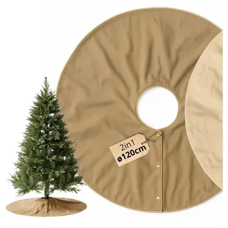 LIVLIG Weihnachtsbaumdecke Weihnachtsbaumteppich, Baumteppich, Christbaumständer Abdeckung, aus Baumwolle, für weniger Harz und Nadeln, Magnetverschluss, 2 Farben beige|braun