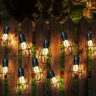 Solar Lichterkette Gartendeko Außenleuchte Retro 10x LED Gitter Laterne rost