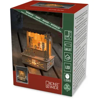 Konstsmide LED Holzsilhouette, naturfarben, Marktstand mit braunem Dach, 3 warm weiße Dioden, batteriebetrieben, Innen (exkl.), 3 x AA 1.5V (exkl.) - 2822-100