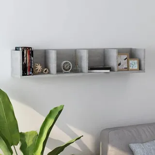 WIFESE CD-Wandregal Betongrau CD Regal Wand Regale Dvd Regal Schmal CD StäNder CD Regal Holz Kleines Regal HäNgend Wandregal KüChe Zimmer Deko Bookshelf 3 offene Fächer 100x18x18 cm Holzwerkstoff