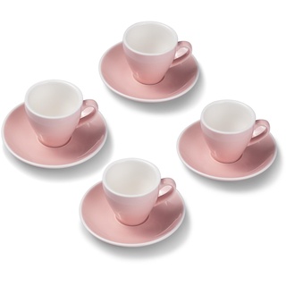 Terra Home 4er Espresso-Tassen Set - Rosa, 90 ml, Glossy, Porzellan, Dickwandig, Spülmaschinenfest, italienisches Design - Kaffee-Tassen Set mit Untertassen