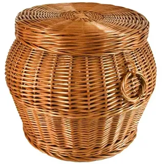 MyBer MyBer® Pouf Hocker aus Weide mit Stauraum, Deckel und Griffen rund braun Wäschebox Weidenkorb Deko Weide Koffer Korb Box Handarbeit K7-148