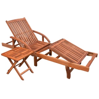 Gartenliege Sonnenliege | Relaxliege Saunaliege Wellnessliege mit Tisch Massivholz Akazie Für Balkon, Garten, Terrasse |5284