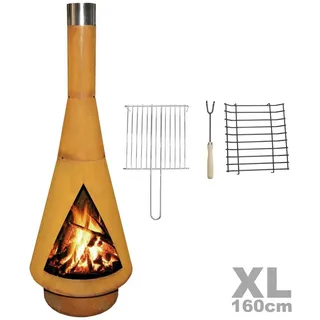 YERD Gartenkamin Terrassenkamin Denver XL 160cm mit Grillrost Outdoorofen